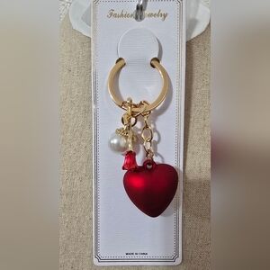 #22 Chic Red Heart Keychain with Pearl Charm